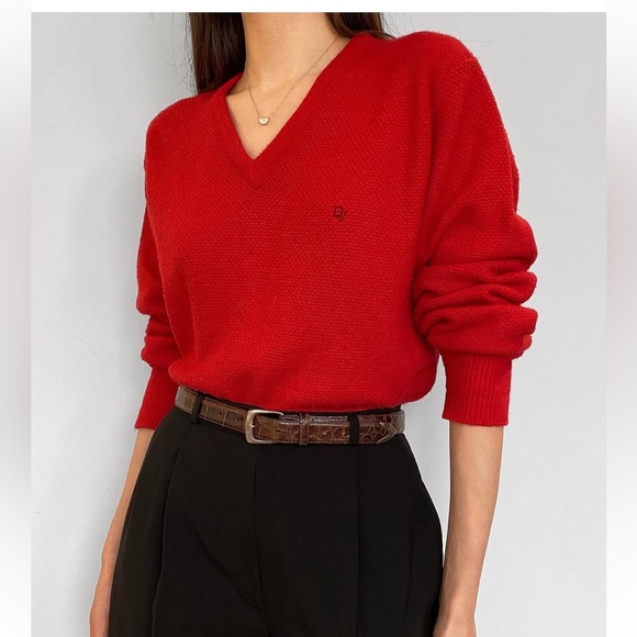 Dior Sweaters - Christian Dior ❤️ Vintage red cherry gold Argyle Sweater